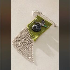 Free People Dutchess Fringe Brooch Pin New NWT green whimsical Royal whimsy